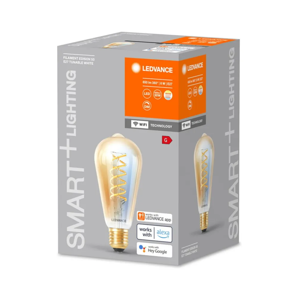 LEDVANCE SMART+ Dæmpbar Led-Pære|Filament Pære>WiFi E27 8W Edison guld 822-850