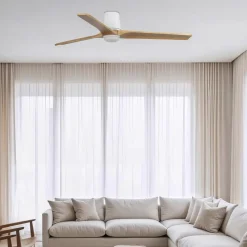 FARO BARCELONA Loftventilatorer>LED-ventilator Heywood L, hvid/træfarvet, DC, støjsvag, CCT