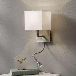 LED-væglampe 6519 med LED-læselampe, satineret sølv^Searchlight Sale