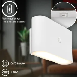 Briloner LED-væglampe Chat, hvid, 16 cm, plast, sensor