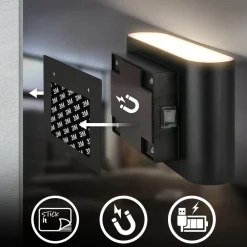 LED-væglampe Chat, sort, 16 cm, plast, sensor^Briloner Discount