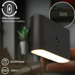 LED-væglampe Chat, sort, 16 cm, plast, sensor^Briloner Discount