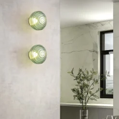 Reality Leuchten LED-væglampe Earl, messing/grøn, glas, Ø 15,5 cm