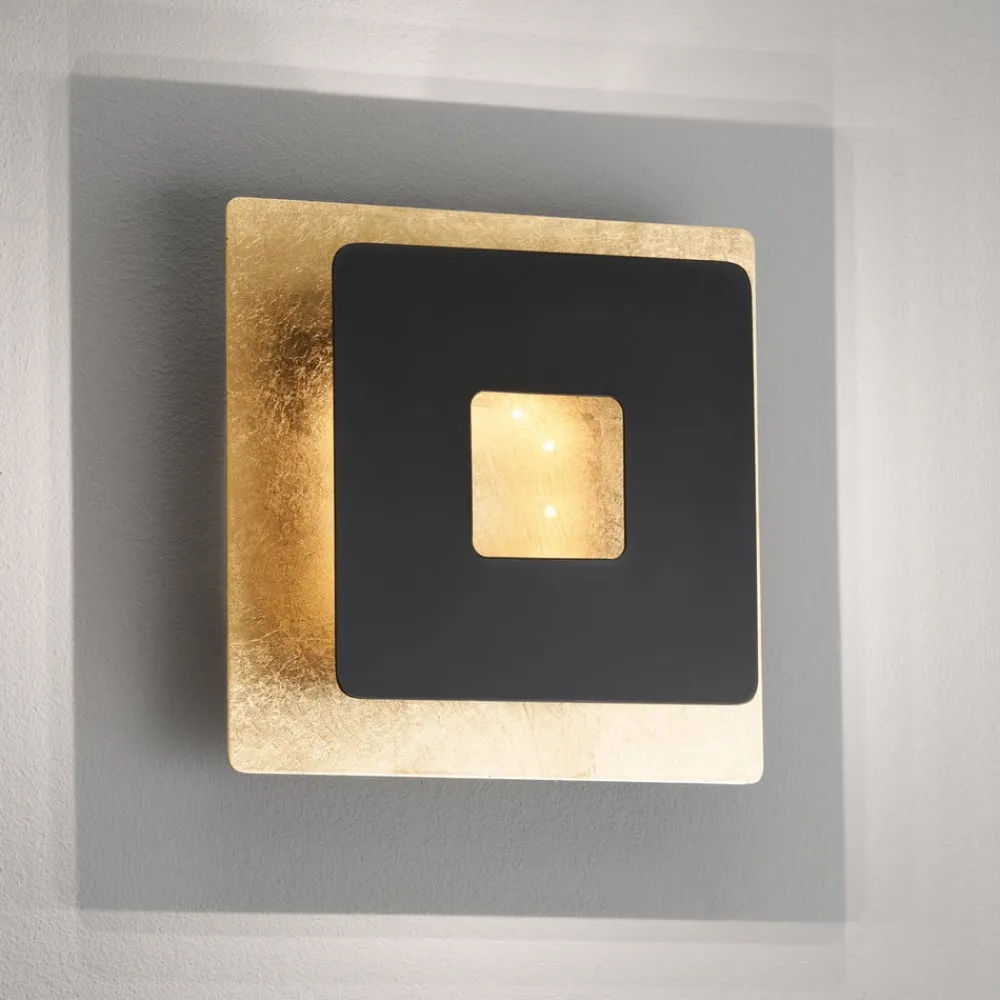 FISCHER & HONSEL Væglamper>LED-væglampe Hennes, bredde 18 cm, bladguld/sort