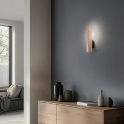 TK Lighting LED-væglampe i træ Teo, fyr, 31 cm, 3000 K