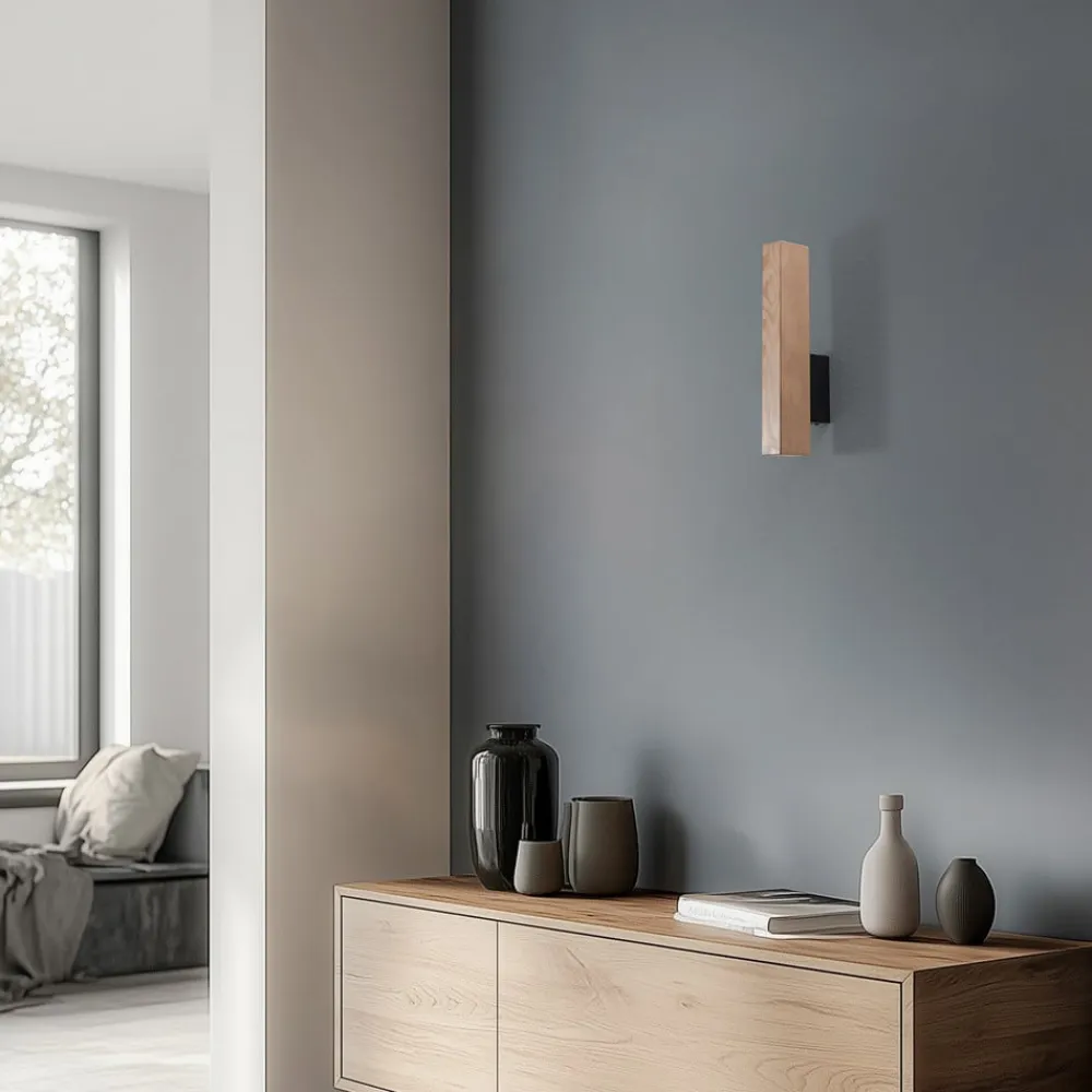 TK Lighting LED-væglampe i træ Teo, fyr, 31 cm, 3000 K