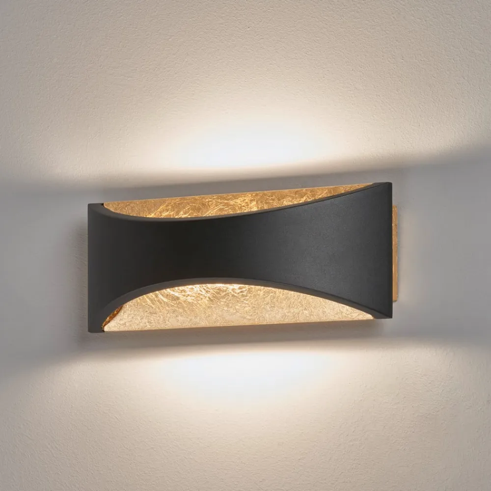 FISCHER & HONSEL Væglamper>LED-væglampe Rio, sort/bladguld, bredde 23 cm, metal