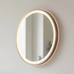 Paul Neuhaus LED-vægspegel VIDRO, bronze, Ø 46 cm, powerbank, afbryder