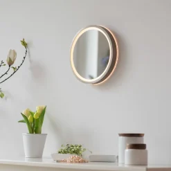 Paul Neuhaus Møbel Og Interiør>LED-vægspegel VIDRO, bronze, Ø 26 cm, powerbank, afbryder