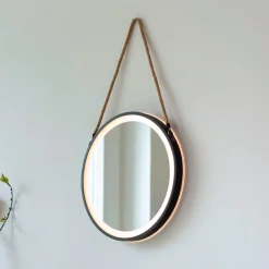 LED-vægspegel VIDRO, sort, Ø 40 cm, powerbank, hængende^Paul Neuhaus Clearance