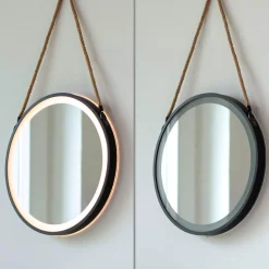 LED-vægspegel VIDRO, sort, Ø 40 cm, powerbank, hængende^Paul Neuhaus Clearance