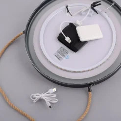 LED-vægspegel VIDRO, sort, Ø 40 cm, powerbank, hængende^Paul Neuhaus Clearance