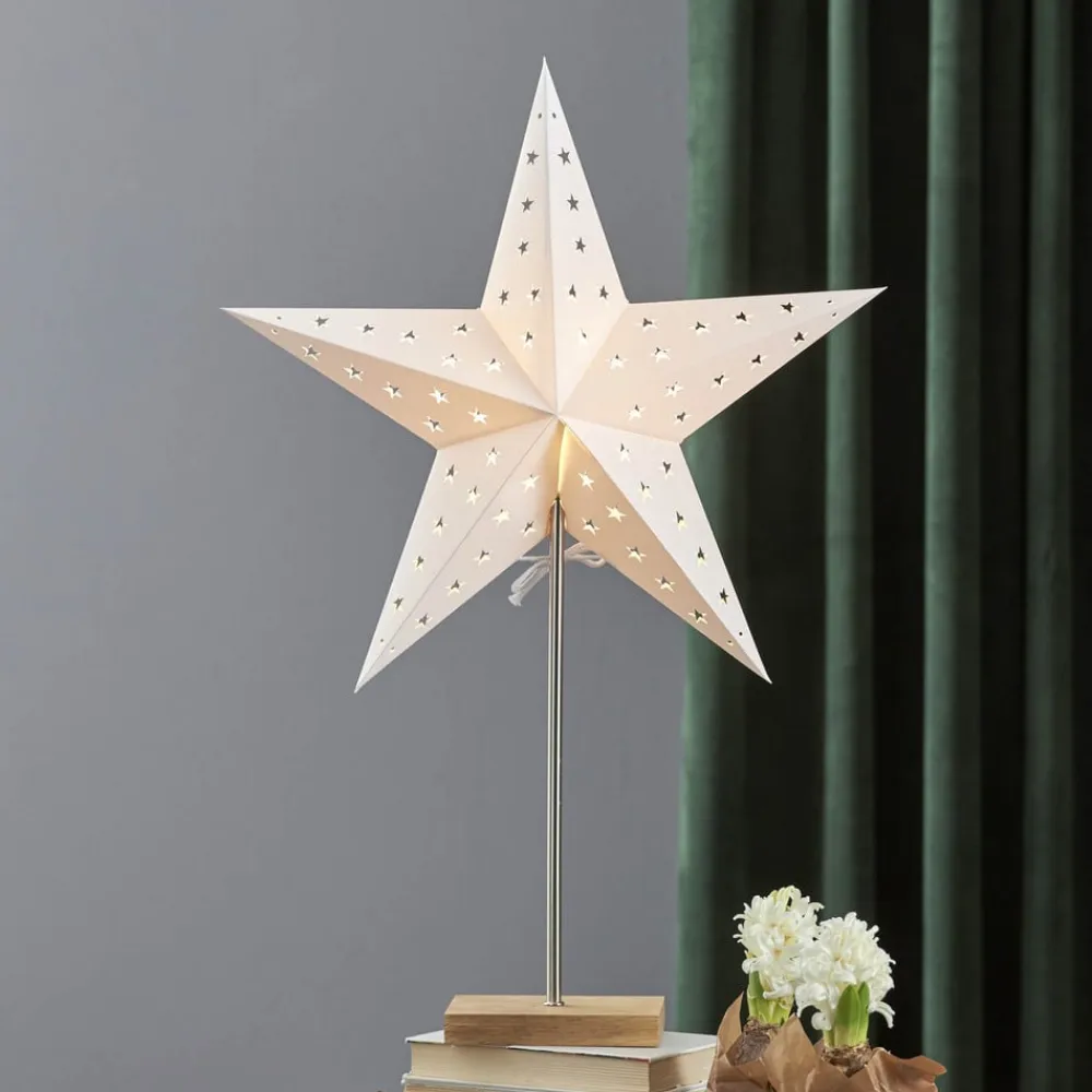 Leo stjernestativ med stjernemønster, hvid/eg^STAR TRADING Hot