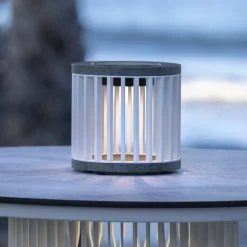 Les Jardins LED-solcellebordlampe Halo, hvid, aluminium/granit