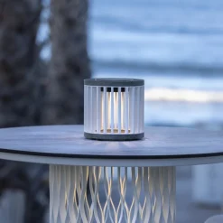 Les Jardins LED-solcellebordlampe Halo, hvid, aluminium/granit