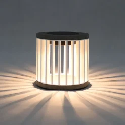 Les Jardins LED-solcellebordlampe Halo, hvid, aluminium/granit