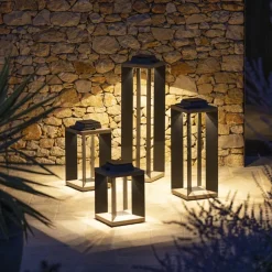 LED-solcellelanterne Teckalu, grå/sort, 60 cm^Les Jardins Online