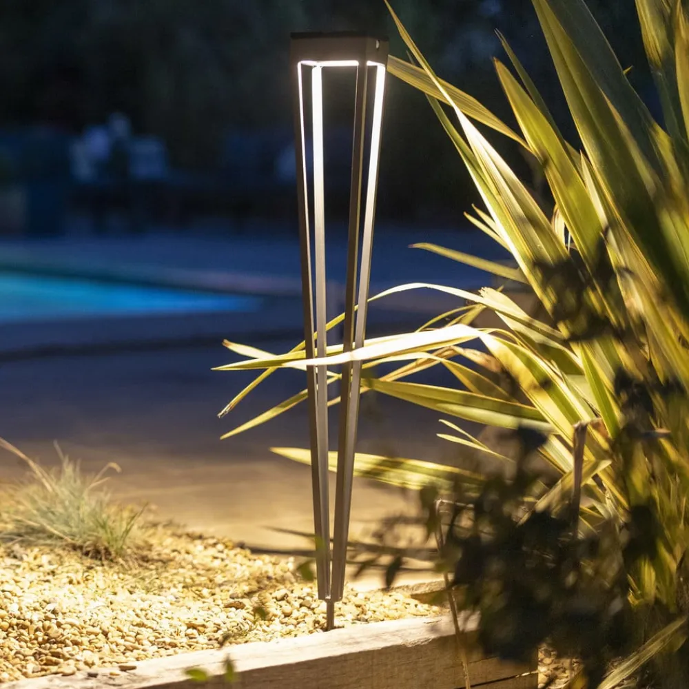 Les Jardins Solcellelamper|Udendørs Spot>LED-solcellelampe Tinka, grå, 90 cm, jordspyd