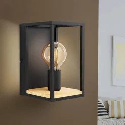 EGLO Væglamper>Libertad væglampe, bredde 14 cm, sort/træ, stål