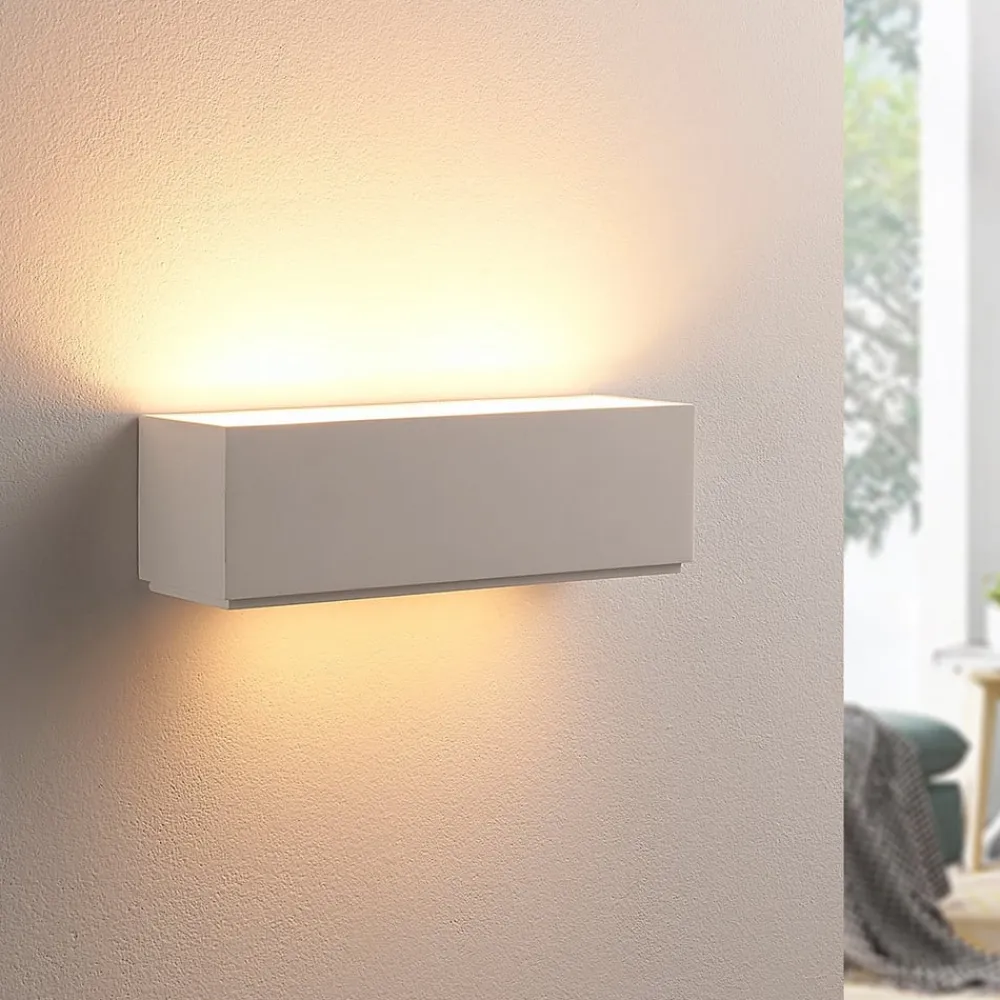 Lindby Lidby væglampe Benno, 29 cm, gips, hvid, kantet, G9