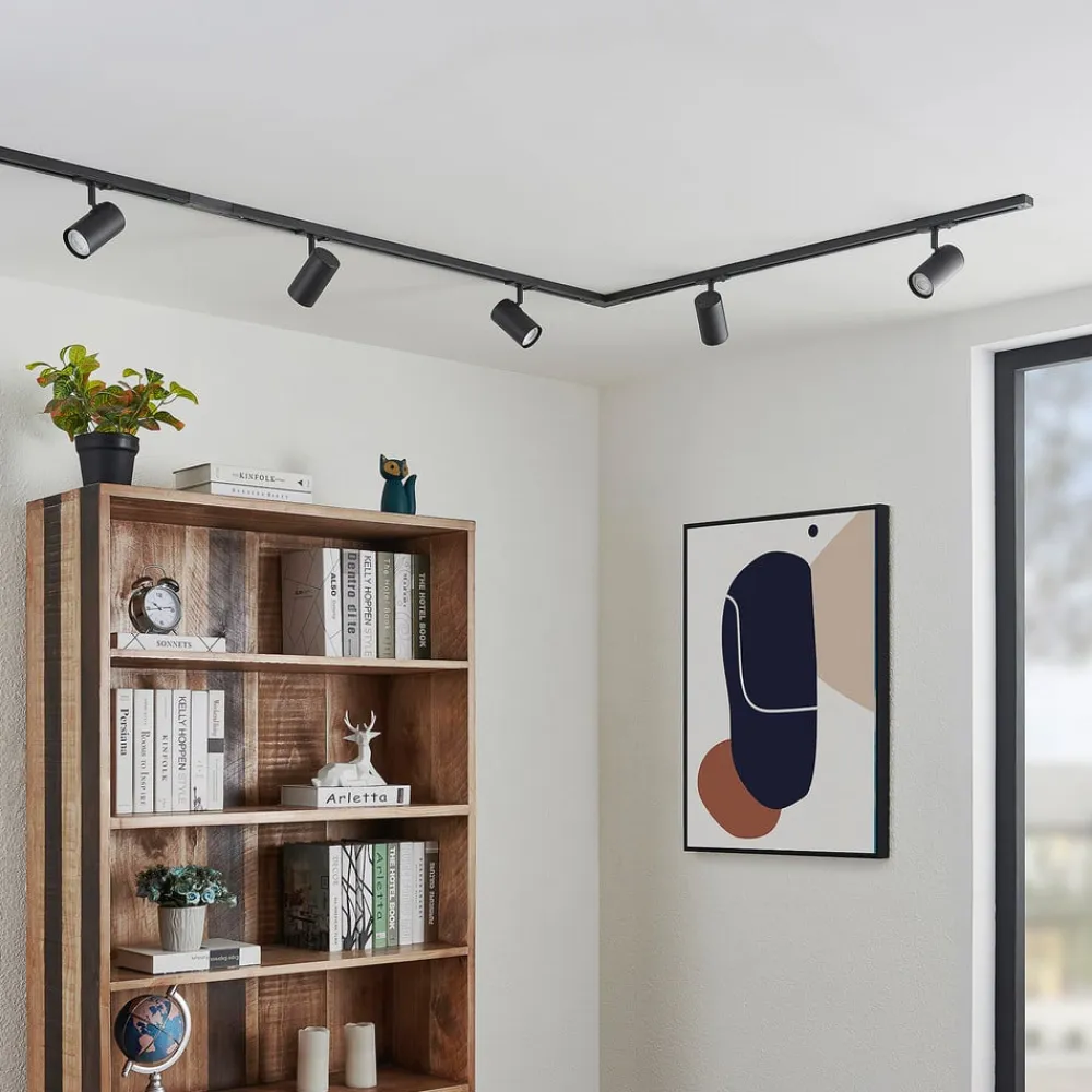 Lindby Skinnesystem>1 lyskilde skinnesystem Linaro, GU10, 5 lyskilder, sort