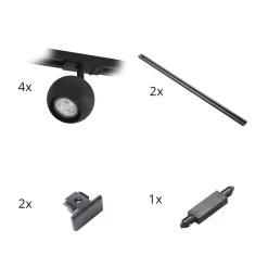Lindby 1 lyskilde skinnesystem Linaro, GU10, 4 lyskilder, sort