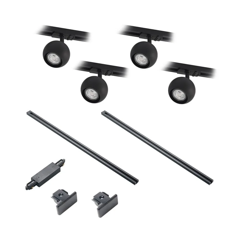 Lindby 1 lyskilde skinnesystem Linaro, GU10, 4 lyskilder, sort