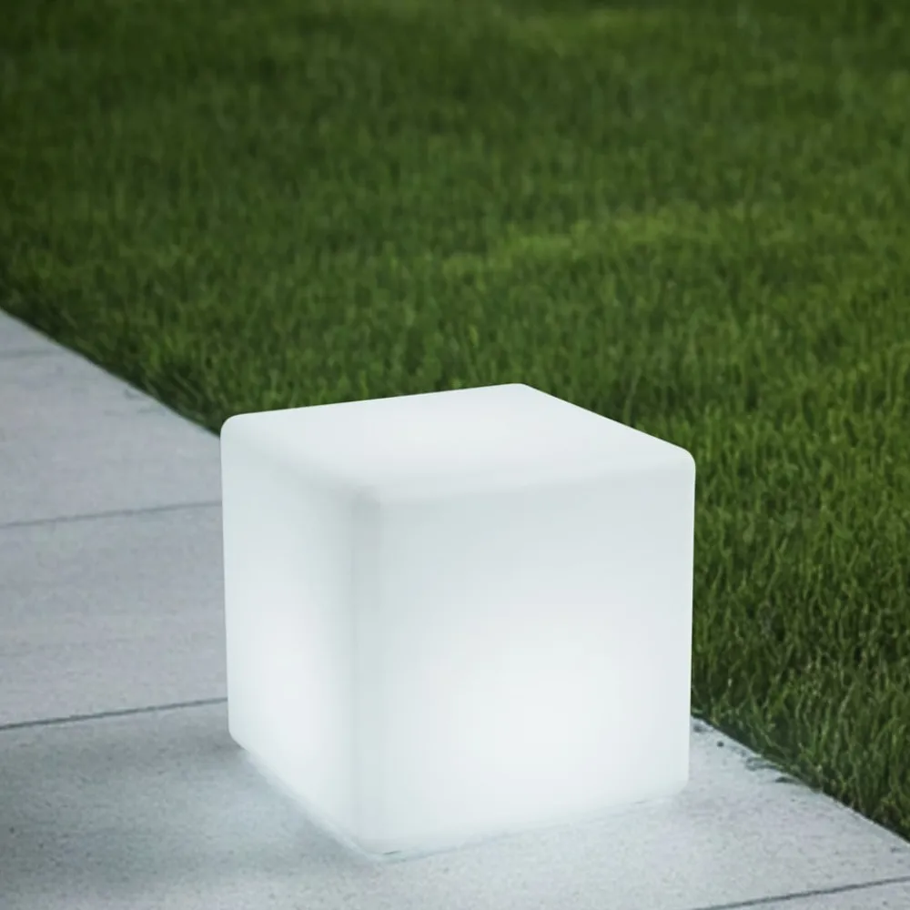 Akku-LED-udendørslampe Cubara, RGB, terning, plast^Lindby Outlet