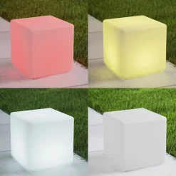 Akku-LED-udendørslampe Cubara, RGB, terning, plast^Lindby Outlet
