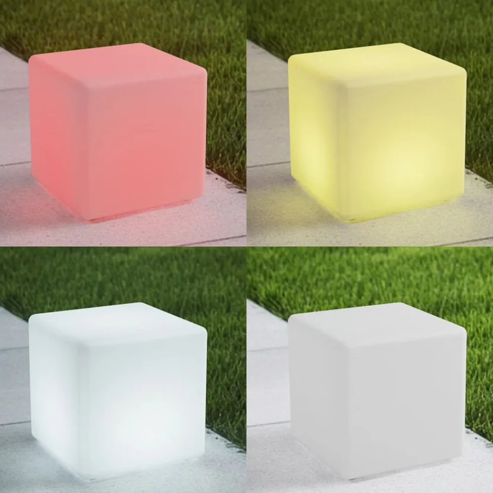 Akku-LED-udendørslampe Cubara, RGB, terning, plast^Lindby Outlet