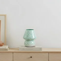 Lindby Bordlamper>Andriana bordlampe, grøn/hvid, glas, Ø 15 cm