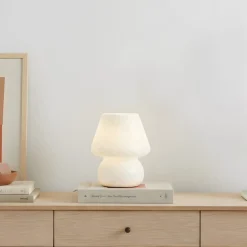 Andriana bordlampe, hvid, glas, Ø 15 cm^Lindby Online