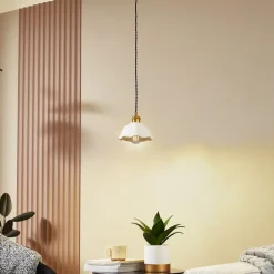 Lindby Pendellamper|Pendellamper>Annegret hængelampe, Ø 18 cm, keramik, hvid/messing