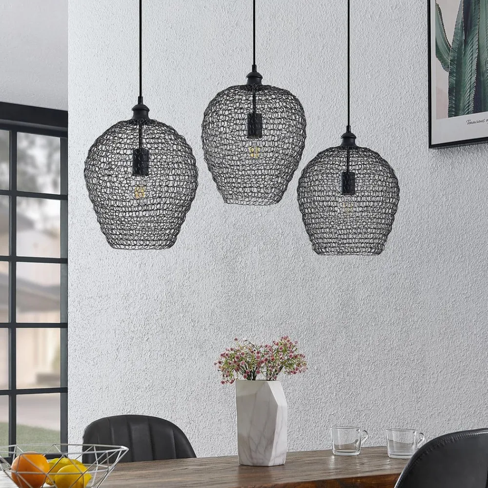 Lindby Benja pendellampe, 3 lyskilder, sort