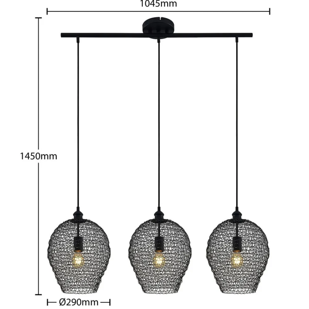 Lindby Benja pendellampe, 3 lyskilder, sort