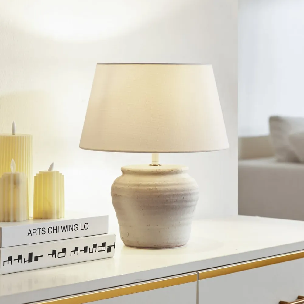 Lindby bordlampe Aelith, Ø 30 cm, hvid, keramik, E27