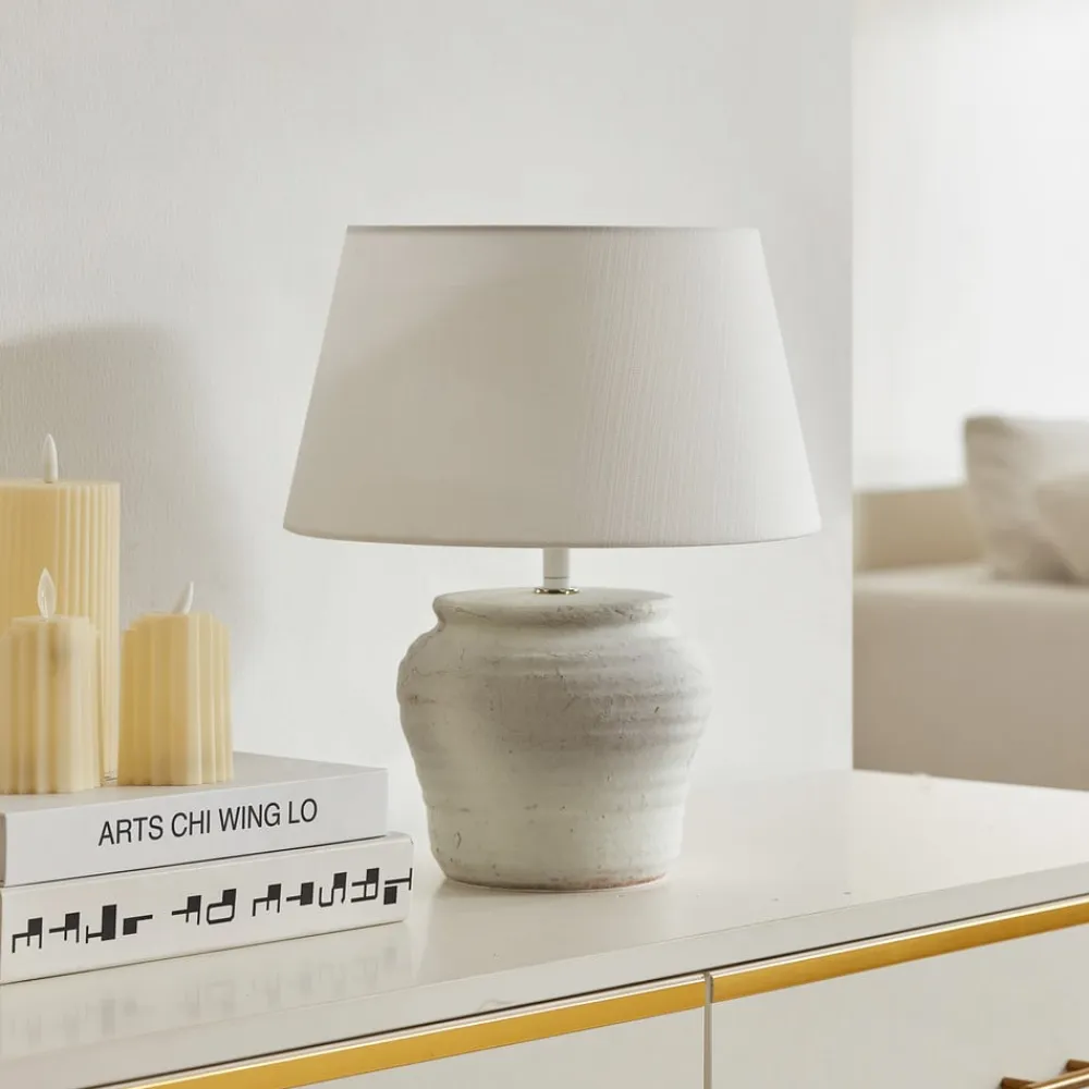 Lindby bordlampe Aelith, Ø 30 cm, hvid, keramik, E27