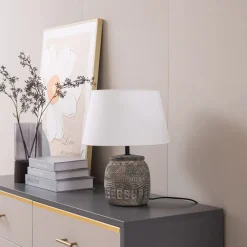 Lindby Bordlamper>bordlampe Aelith, Ø 30 cm, grå, keramik, E27