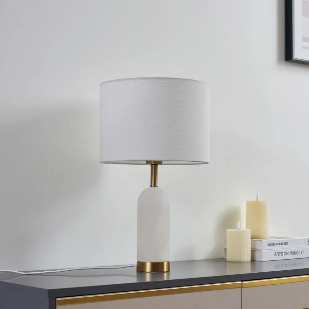 Lindby Pendellamper|Bordlamper>bordlampe alabast, hvid/guld, Ø 30 cm, marmor, E27