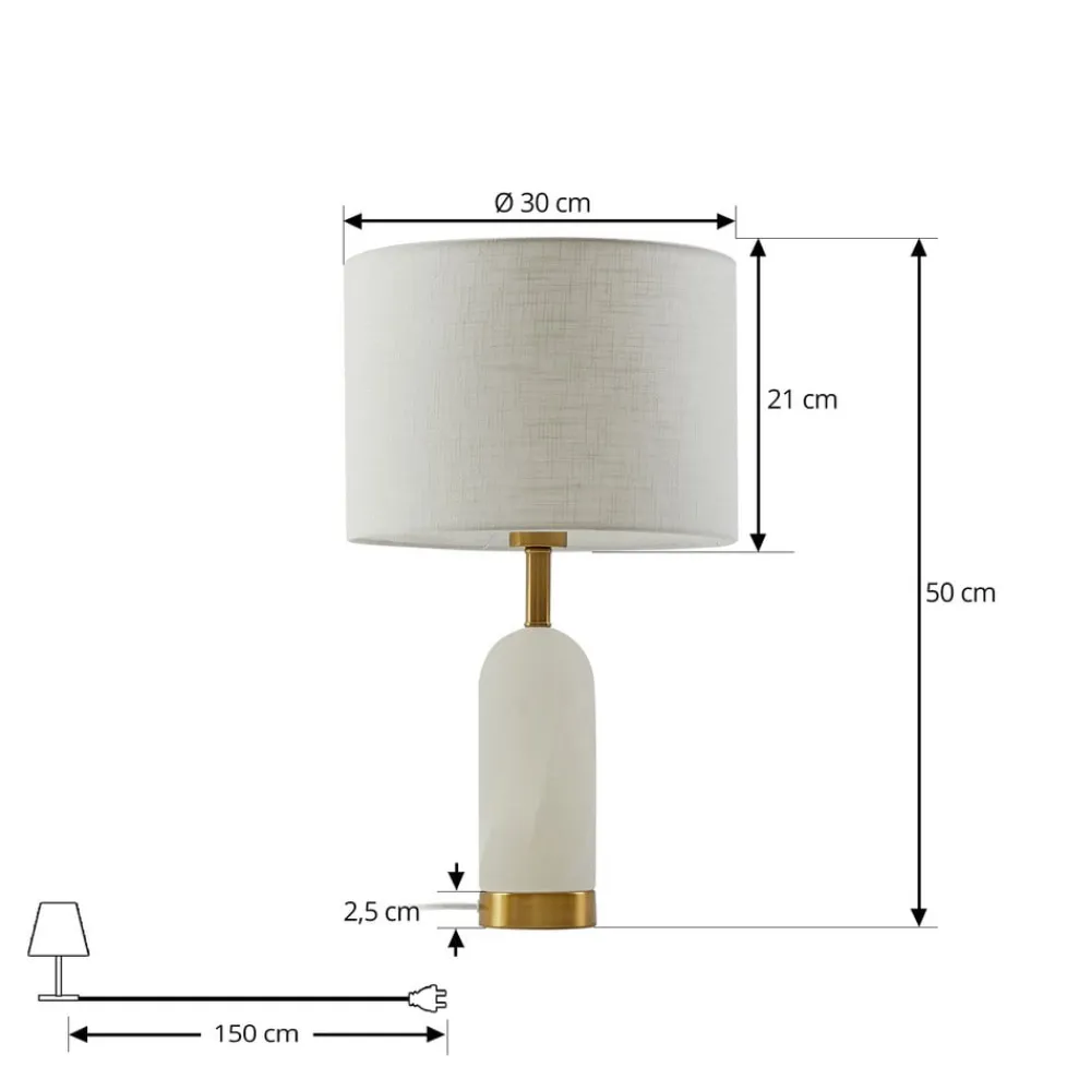 Lindby Pendellamper|Bordlamper>bordlampe alabast, hvid/guld, Ø 30 cm, marmor, E27