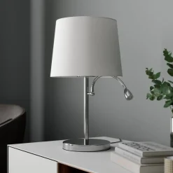 bordlampe Benjiro, hvid, tekstil, læselampe, 52 cm^Lindby Outlet