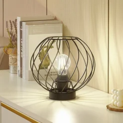 Lindby bordlampe Danika, sort, metal, Ø 25 cm