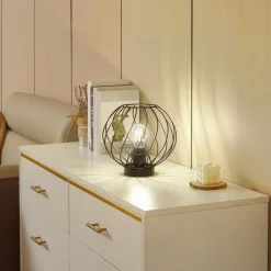 Lindby bordlampe Danika, sort, metal, Ø 25 cm