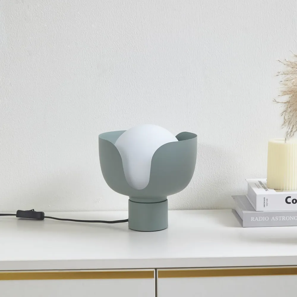 Lindby Bordlamper>bordlampe Fiora, grøn, glas, metal, Ø 20 cm