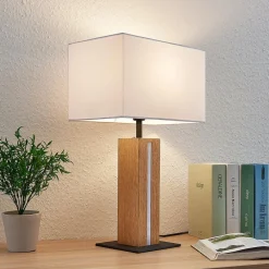 Lindby bordlampe Garry, 2 lyskilder, hvid, træ, 53 cm, E27