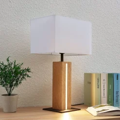 Lindby bordlampe Garry, 2 lyskilder, hvid, træ, 53 cm, E27