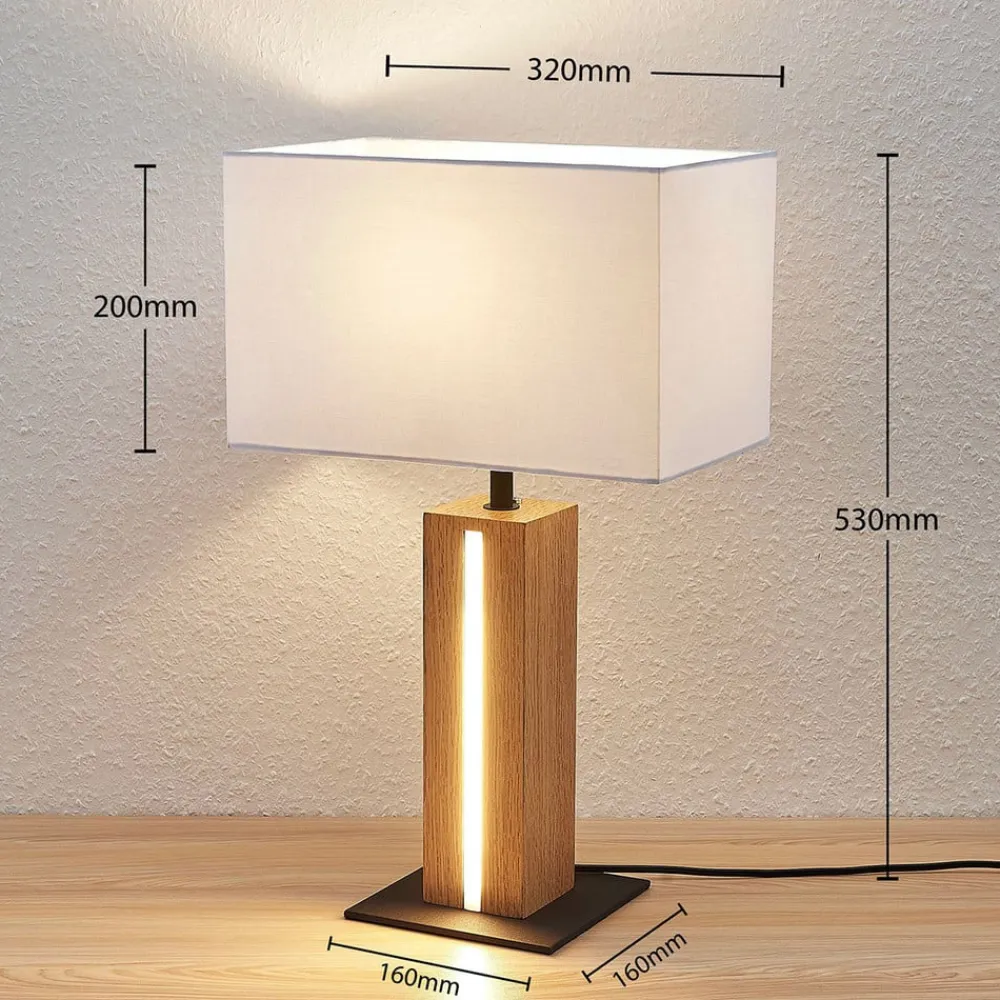 Lindby bordlampe Garry, 2 lyskilder, hvid, træ, 53 cm, E27