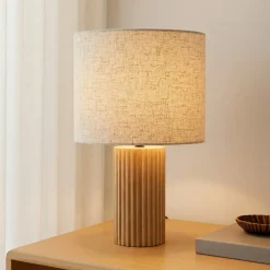 Lindby Bordlamper>bordlampe Kimiko, højde 38 cm, træ, tekstil