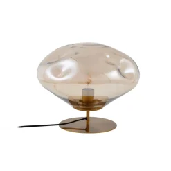 bordlampe Lelia, rav, glas, metal, Ø 35 cm^Lindby