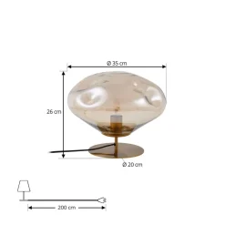 bordlampe Lelia, rav, glas, metal, Ø 35 cm^Lindby